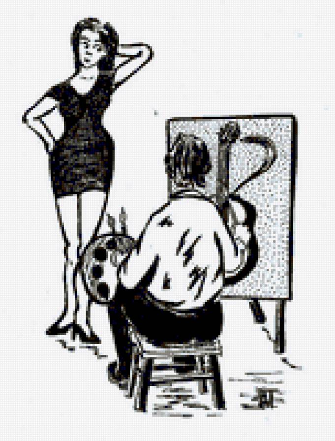 Шарж - гитара, девушка, художник - предпросмотр