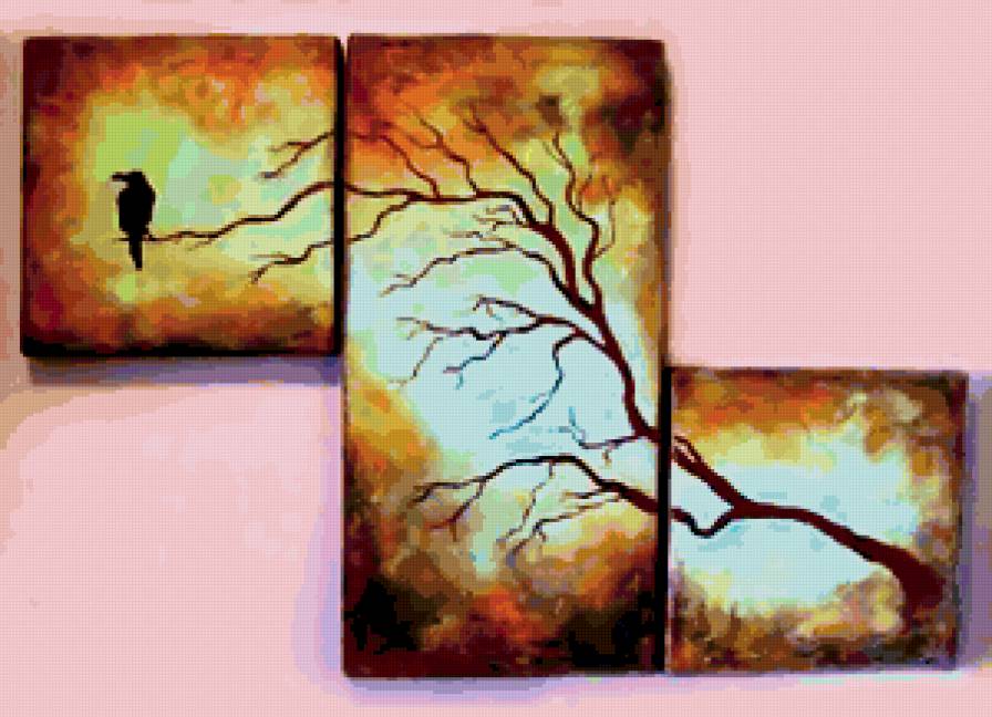 В ожидании - дерево, ворон, триптих, ворона - предпросмотр