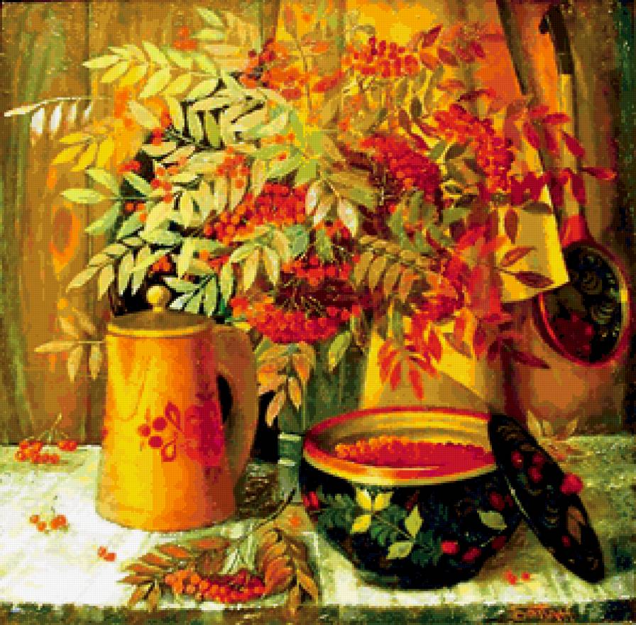 Рябина - рябина, хохлома, ягоды, натюрморт - предпросмотр