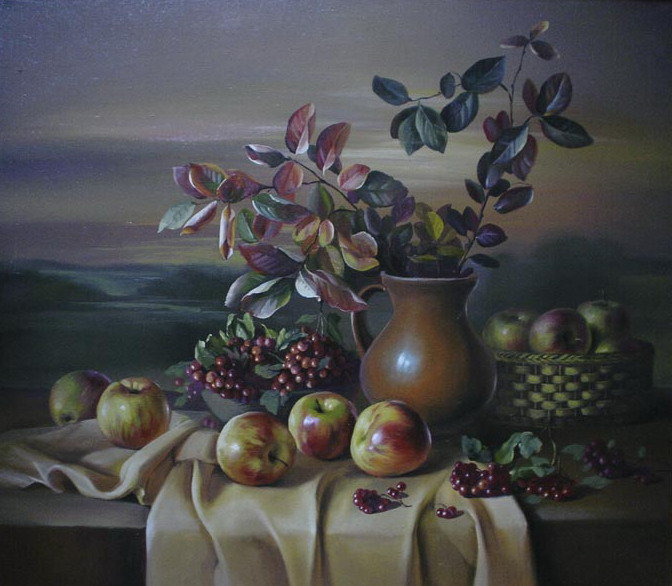 Осенний натюрморт - натюрморт, фрукты, яблоки - оригинал