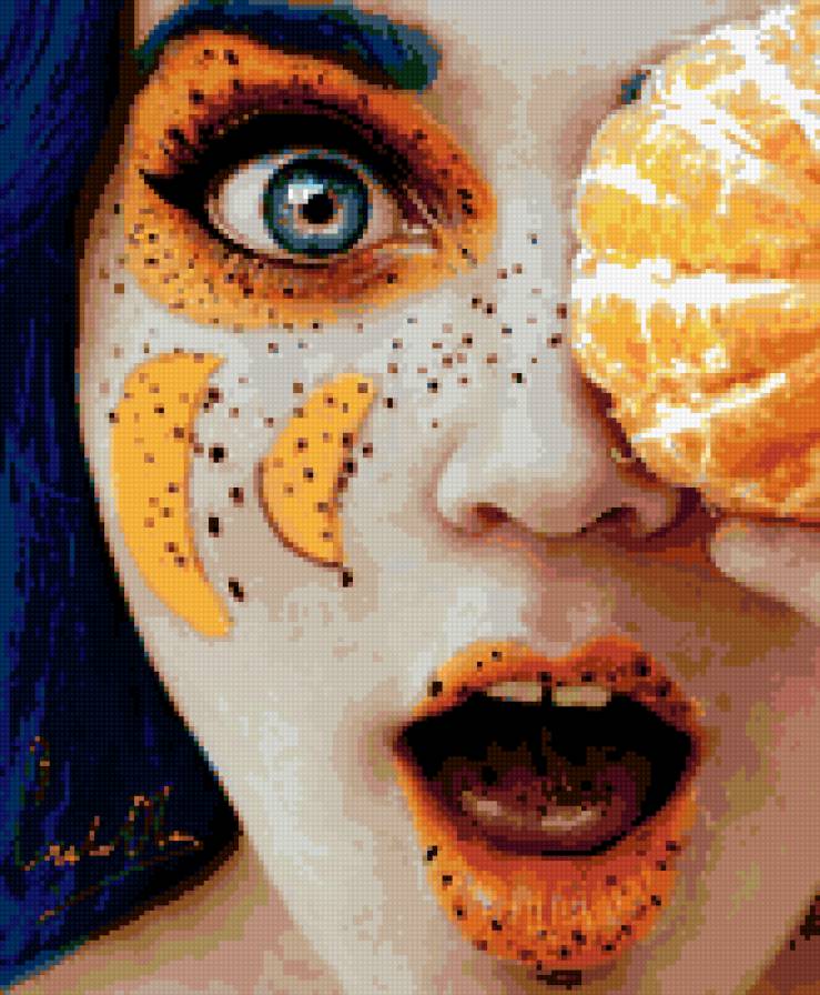 девушка с мандарином - предпросмотр