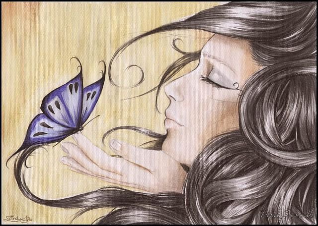 Девушка и мотылек - портрет, бабочка, девушка - оригинал