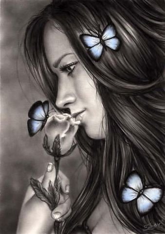 Девушка и мотылек 2 - девушка, розы, бабочка - оригинал