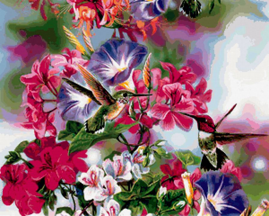 серия "Птицы" - экзотические птицы, нектарницы, цветы - предпросмотр