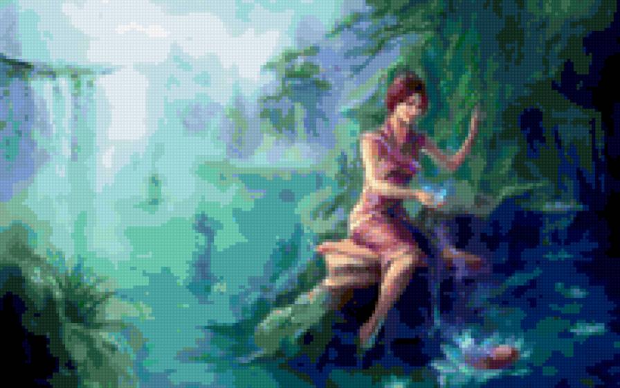 у пруда - красота женщины, вода, озеро - предпросмотр