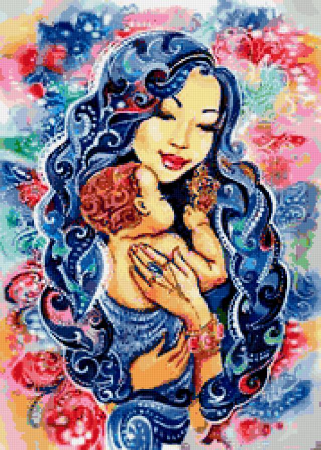 мать и дитя - красочно, мама, мадонна, нежность, младенец, забота - предпросмотр