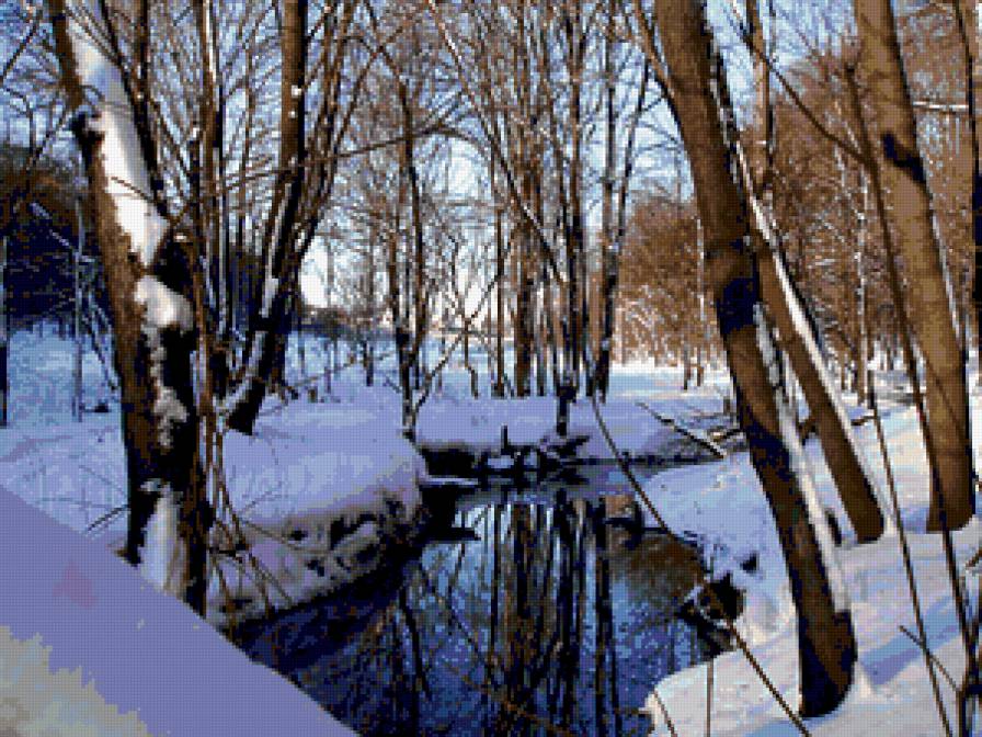 Зимушка - деревья, пейзаж, ручей, зима - предпросмотр