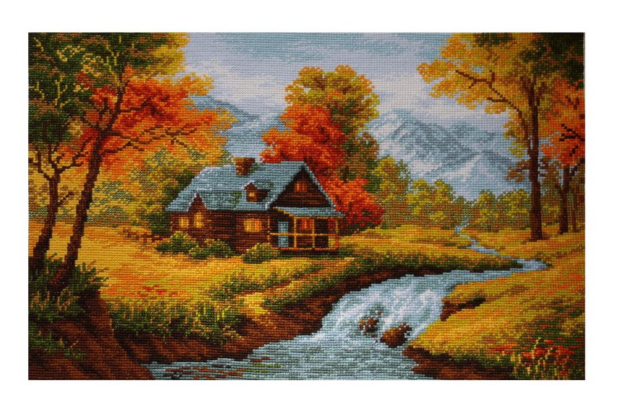 одинокий дом - природа, домик, дом, река, осень, деревья, лес - оригинал