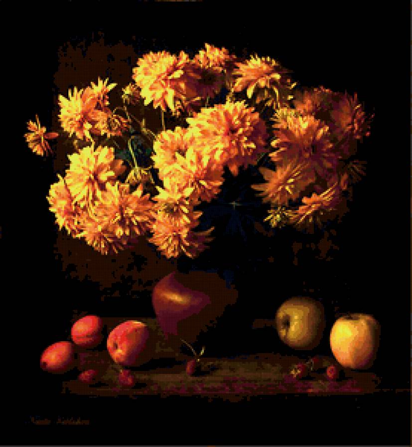 №426682 - букет, цветы, фрукты, натюрморт - предпросмотр
