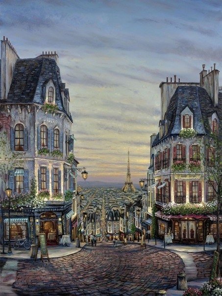 Вид на вечерний Париж с Могмартра - франция, париж, эйфелева башня - оригинал
