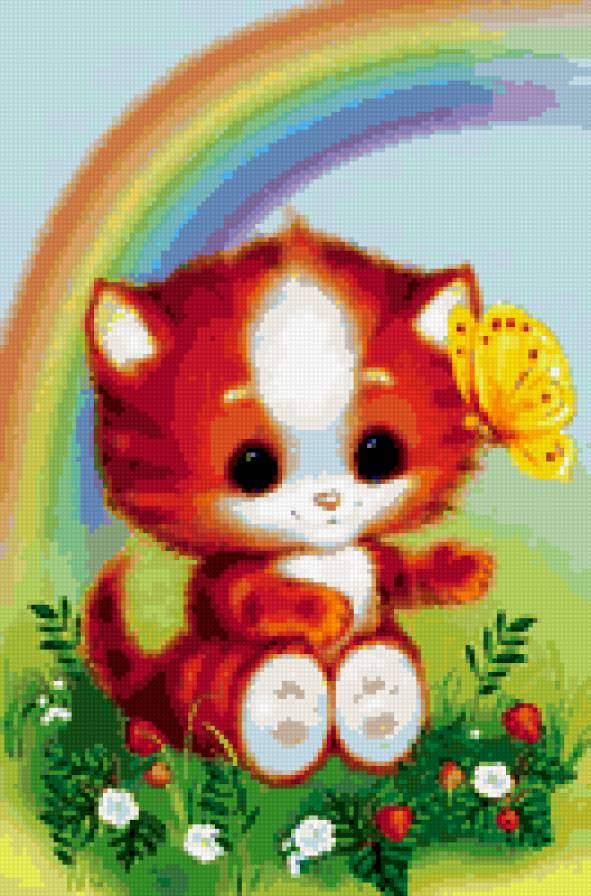 котенок - детское, бабочка, котенок, радуга - предпросмотр