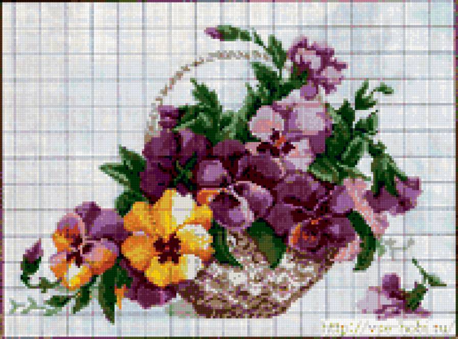 корзинка цветов - анютины глазки, корзинка - предпросмотр