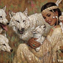 Индейская девушка и волки