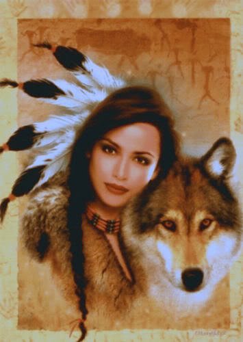 Девушка и волк - пара, волк, девушка, индейцы - оригинал