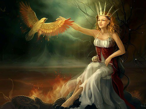 птица Феникс - девушка, птицы, фэнтези, волшебство, портрет, живопись, люди - оригинал
