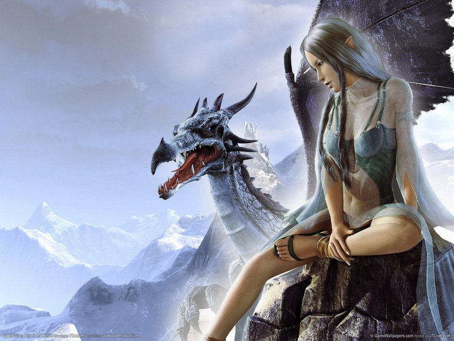 девушка и дракон - девушка, дракон, пара, фэнтези - оригинал