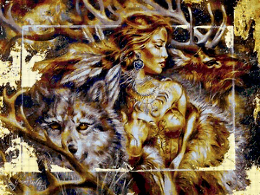 Серия "Она" - девушка, волки, олени, животные - предпросмотр