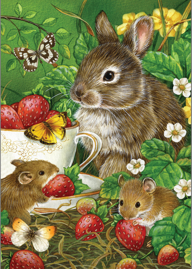 Сладкие ягоды - лес, ягодки, ягоды, клубника, бабочка, зайчик, зверушки, мышки - оригинал