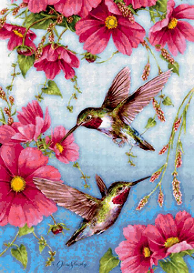 Цветы и птицы - птицы, цветы - предпросмотр