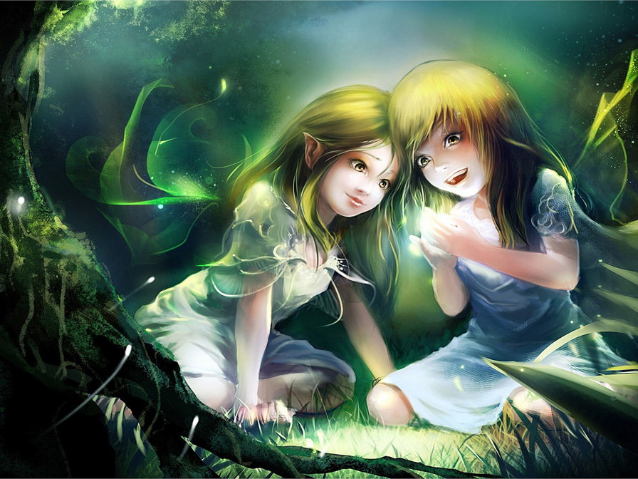 близняшки - эльфы, фэнтези, девочки - оригинал