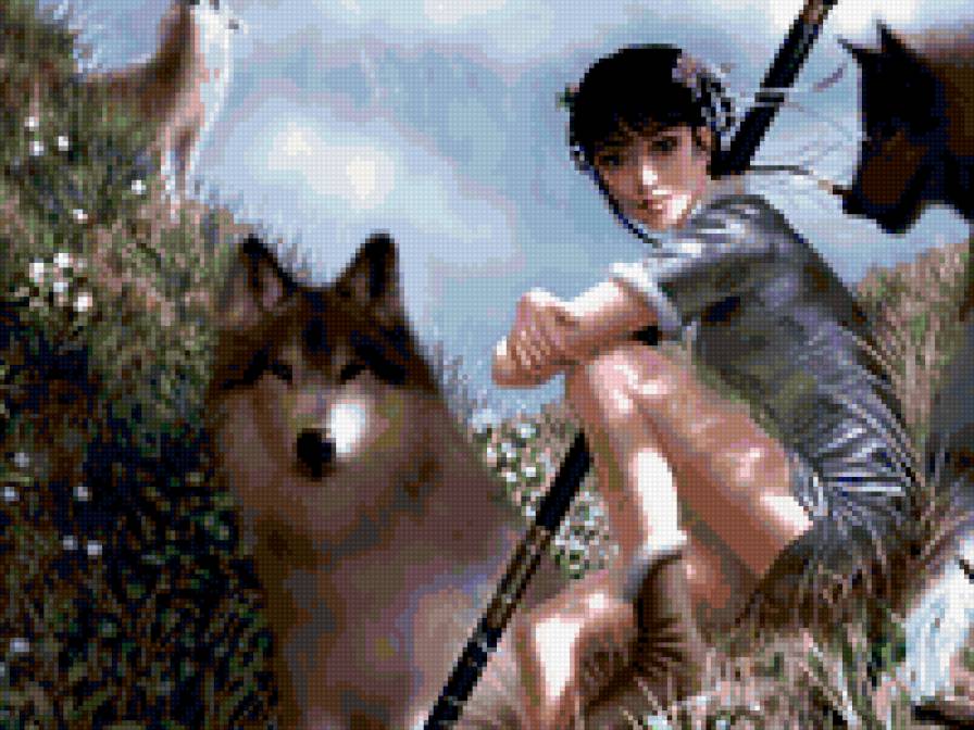 волки с девушкой - фэнтези, волки, девушка - предпросмотр