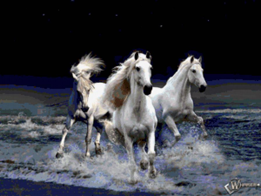белые лошади бегущие по волнам - белые лошади схема вышивки - предпросмотр