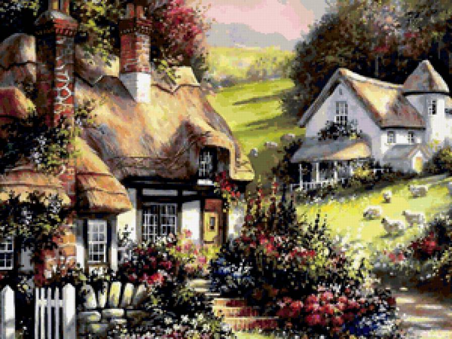 Домики - дом, пейзаж, луг - предпросмотр