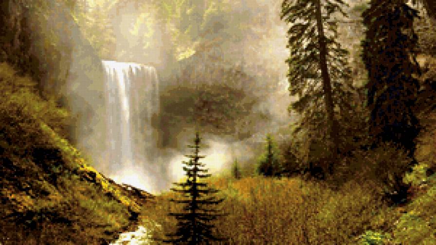 водопад - вода, дерево, водопад, природа - предпросмотр