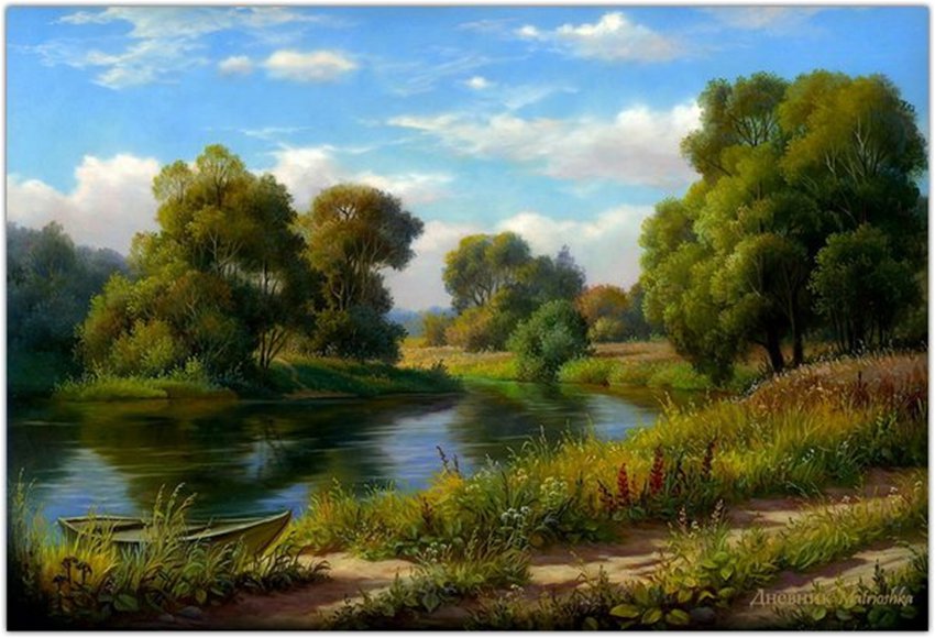 картина - природа, пейзаж, речка, лето, лес - оригинал