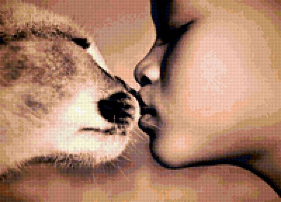 Поцелуй - животные, дети, поцелуй - предпросмотр