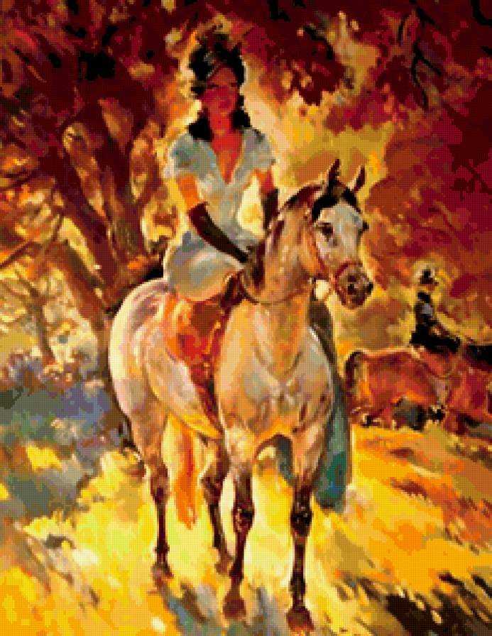 прогулка на лошади(Виктор Быстрыкин) - люди, животные, прогулка, девушка на коне, живопись - предпросмотр