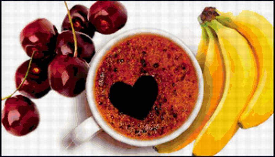 завтрак - завтрак, еда, вишня, фрукты, кофе. бананы - предпросмотр