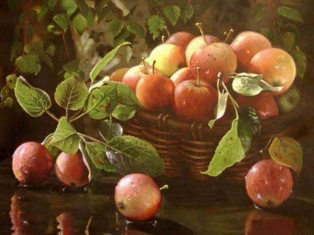 Корзина с яблоками - лето, фрукты, яблоки, корзина - оригинал