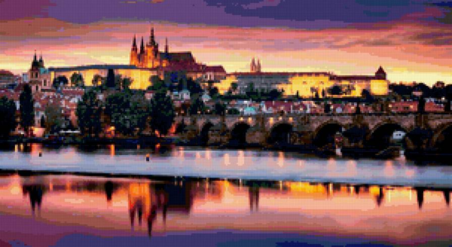 вечерний город - вечер, дома, мост, город - предпросмотр