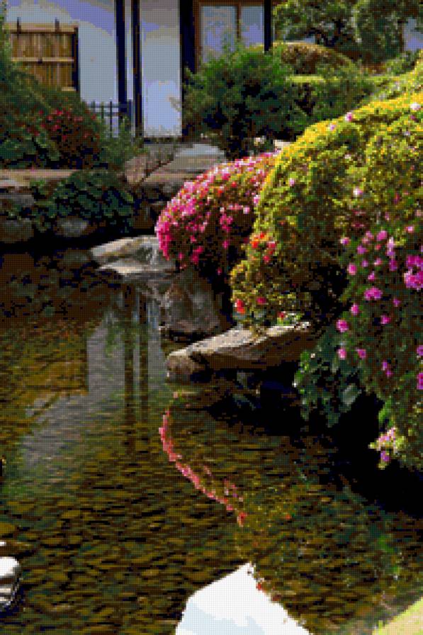 Прудик в саду - японский сад, сад.пейзаж. природа, прудик - предпросмотр