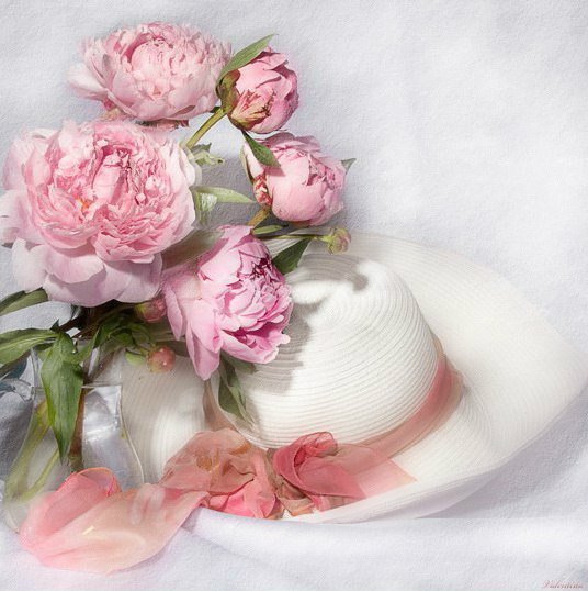 Шляпа с пионами - розовое, нежность, цветы - оригинал