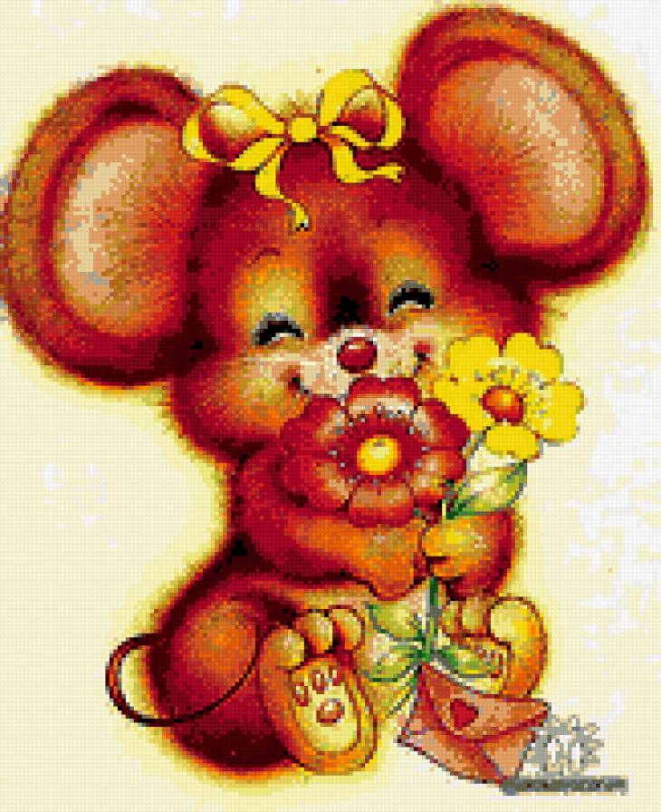 Мышонок с цветами - мышонок, подарок, цветы - предпросмотр