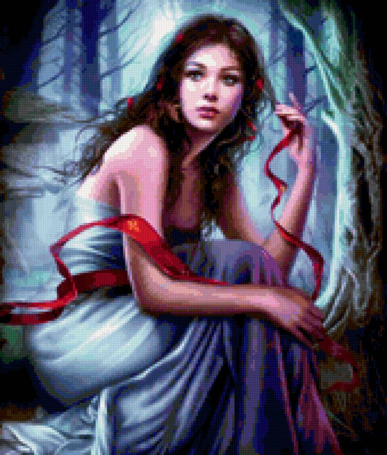 С красной лентой - девушка, фэнтези - предпросмотр