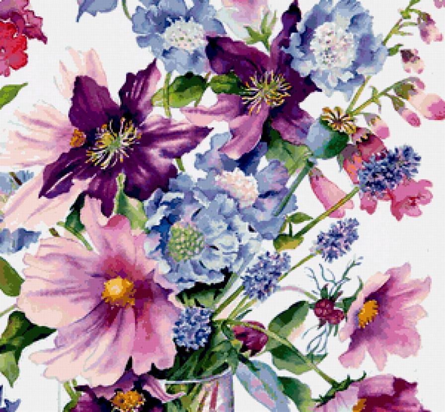 Серия "Букет" - клематис, анемон, мальва, мускари, цветы, букет - предпросмотр