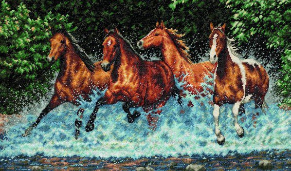бегущие лошади - река, табун, лошади - оригинал