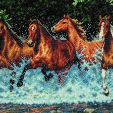 Оригинал схемы вышивки «бегущие лошади» (№432021)