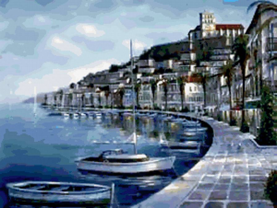 красивый пейзаж - лодки, дома, красиво, море, города, берег, пейзаж - предпросмотр