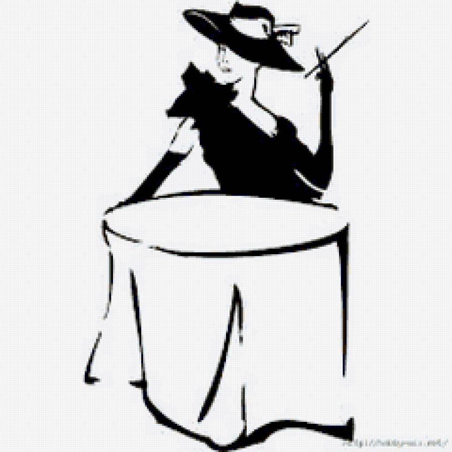 дама с сигаретой - сигарета, черно-белое, за столиком, шляпа, дама - предпросмотр