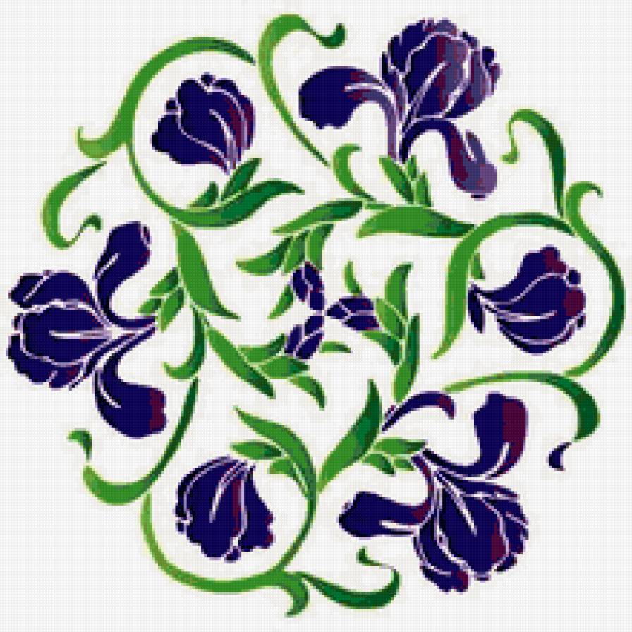 ирисы на подушку - ирисы, цветы, орнамент, подушка - предпросмотр