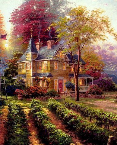 Осенний сад - красота, растение, сад, строение, природа - оригинал