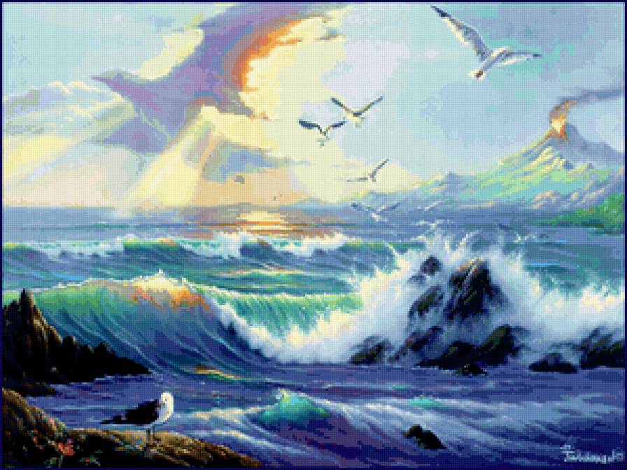 Работа Кагайя - вулкан, птицы, природа, пейзаж, море, простор - предпросмотр
