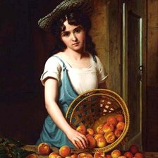 Оригинал схемы вышивки «девушка с персиками» (№434328)