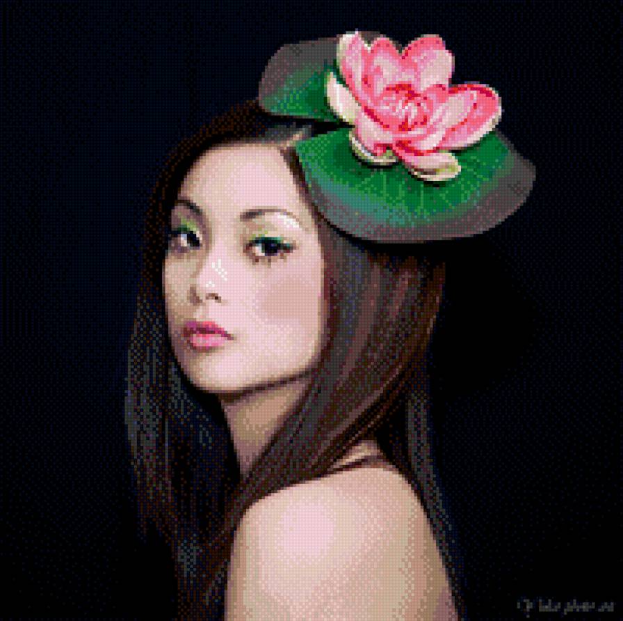 Девушка с лотосом - азия, девушка, восток - предпросмотр