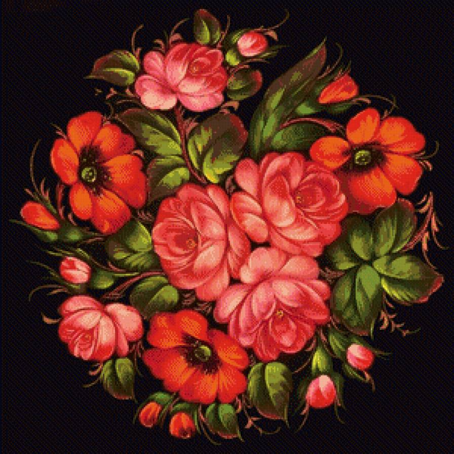 жостовская роспись - жостово, роза, розовые цветы, розы, роспись, красные цветы, букет - предпросмотр