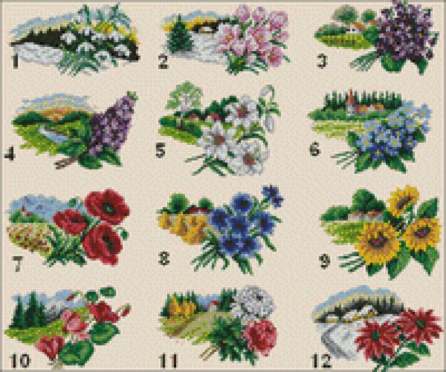 цветочный календарь - пейзаж, миниатюры, календарь, цветы - предпросмотр